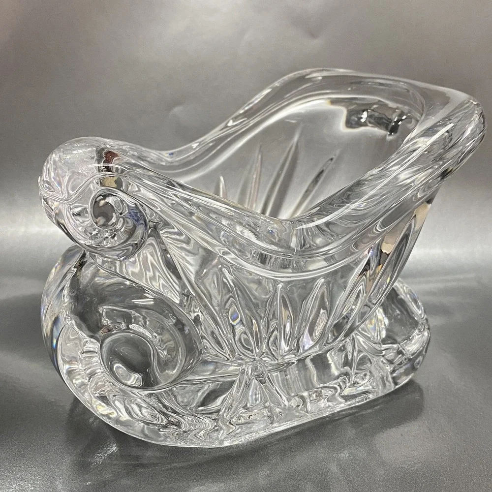 Vintage Crystal Glass Sleigh Candy‎ Dish Bowl Candle Holder Christmas Decoration